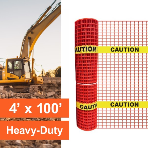 Resinet-Quest Square Mesh Barricade Caution Fence Roll | 20 lbs | 4' x 100' - Orange (Default)
