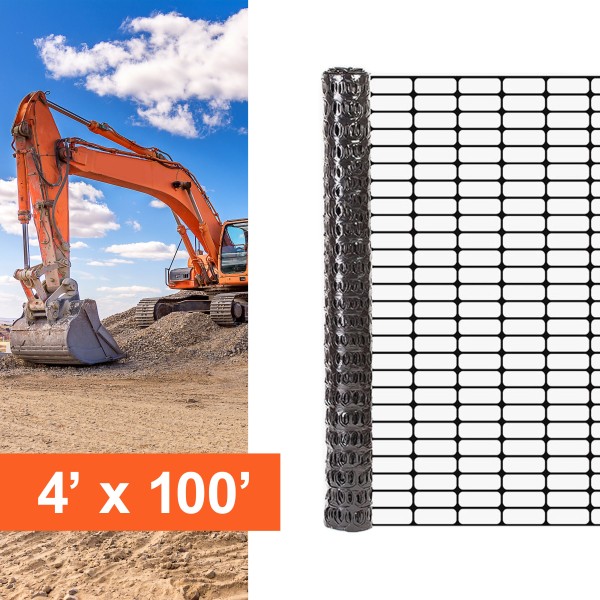 Resinet-Quest Heavy-Duty Oriented Oval Mesh Construction Barrier Fence Roll | 4' x 100' - Black (Fence)