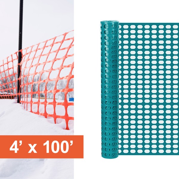 Resinet-Quest Lightweight Oriented Oval Mesh Snow Drift Control Fence | 4' x 100' Roll - Green (Fence)