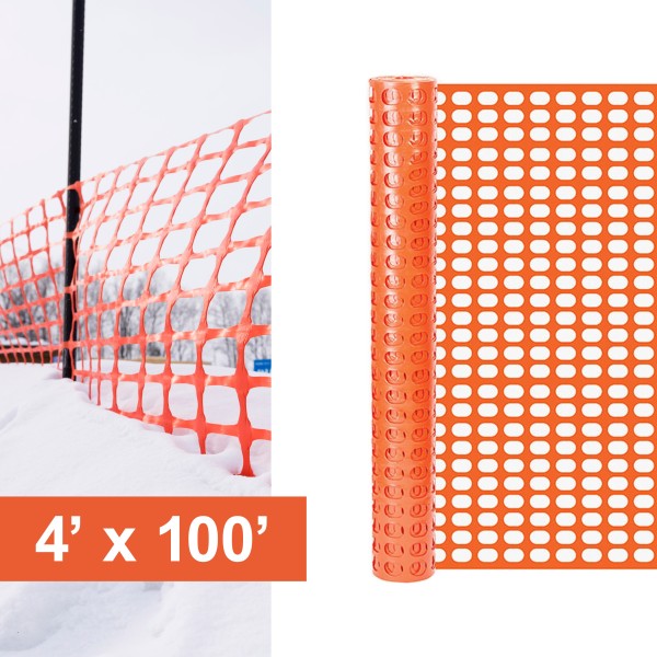 Resinet-Quest Oriented Oval Mesh Eco Snow Drift Control Fence Roll | 4' x 100' - Orange (Fence)