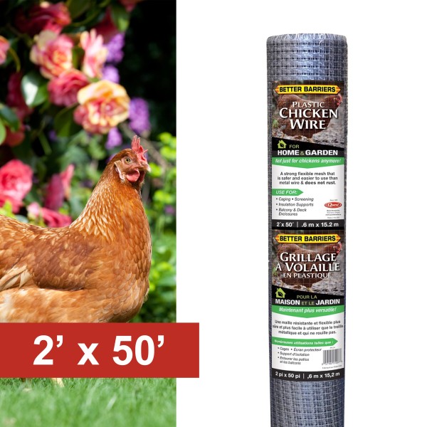 Resinet-Quest Plastic Poultry Garden Fence Netting Roll | 0.50" Sq. Mesh | 2' x 50' - Silver (Fence)