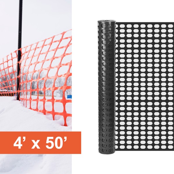 Resinet-Quest Heavy-Duty Oval Mesh Snow Drift Control Fence Roll | 4' x 50' - Black (Default)