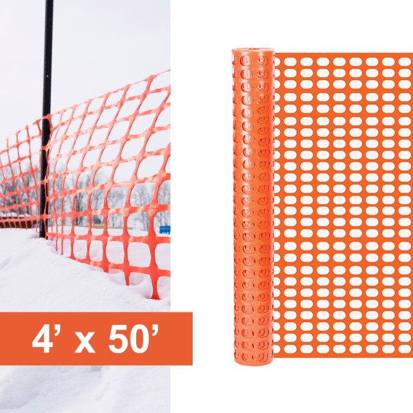 Resinet-Quest Heavy-Duty Oval Mesh Snow Drift Control Fence Roll | 4' x 50' - Orange (Default)