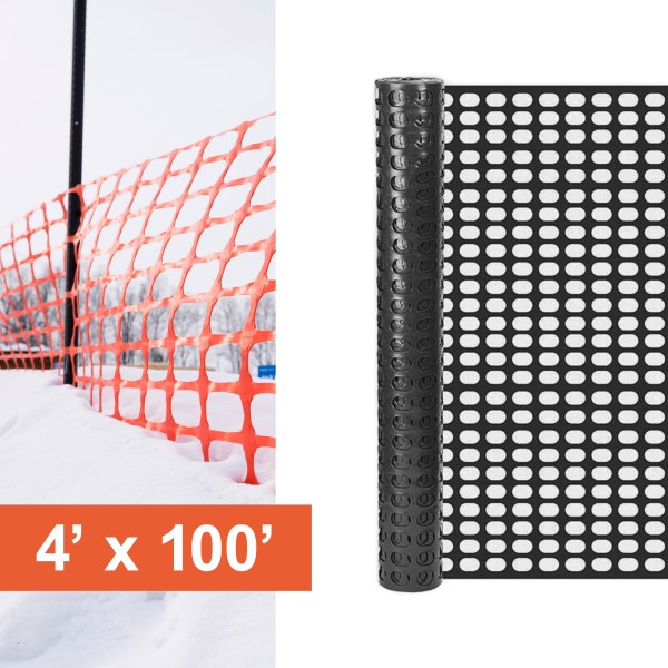 Resinet-Quest Heavy-Duty Oval Mesh Snow Drift Control Fence Roll | 4' x 100' - Black (Fence)