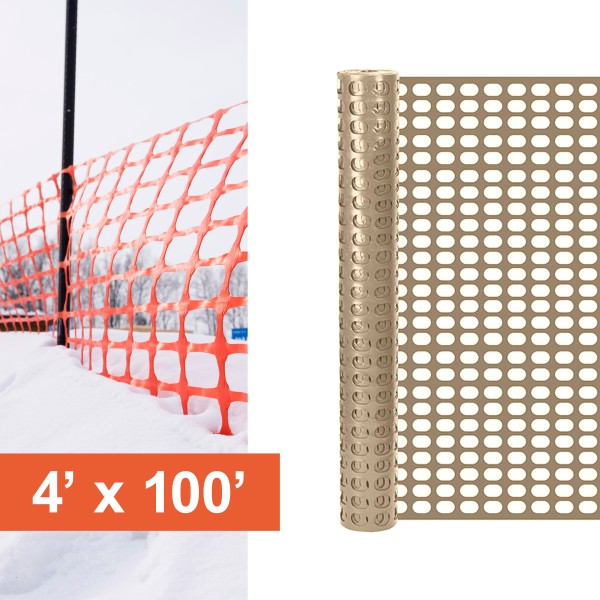 Resinet-Quest Heavy-Duty Oval Mesh Snow Drift Control Fence Roll | 4' x 100' - Tan (Fence)