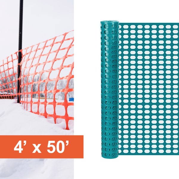 Resinet-Quest Heavy-Duty Oval Mesh Snow Drift Control Fence Roll | 4' x 50' - Green (Fence)