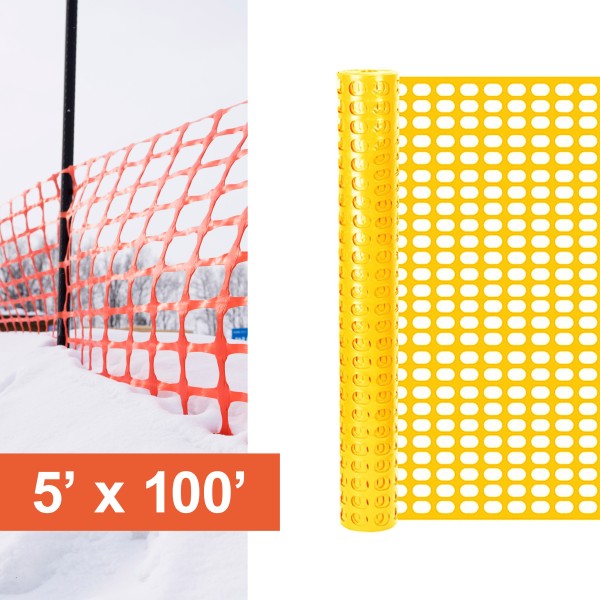 Resinet-Quest Heavy-Duty Oval Mesh Snow Drift Control Airport Fence Roll | 5' x 100' Roll - Yellow (Fence)
