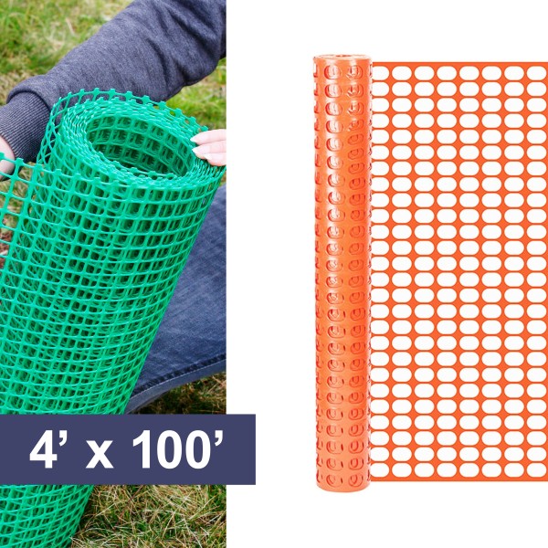 Resinet-Quest Standard-Duty Multi-Purpose Oriented Oval Flat Mesh Barrier Fence Roll | 4' x 100' - Orange (Fence)