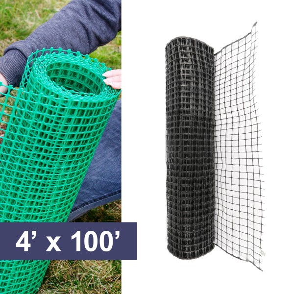 Resinet-Quest Standard-Duty Multi-Purpose Square Mesh Barrier Fence Roll | 4' x 100' - Black (Fence)