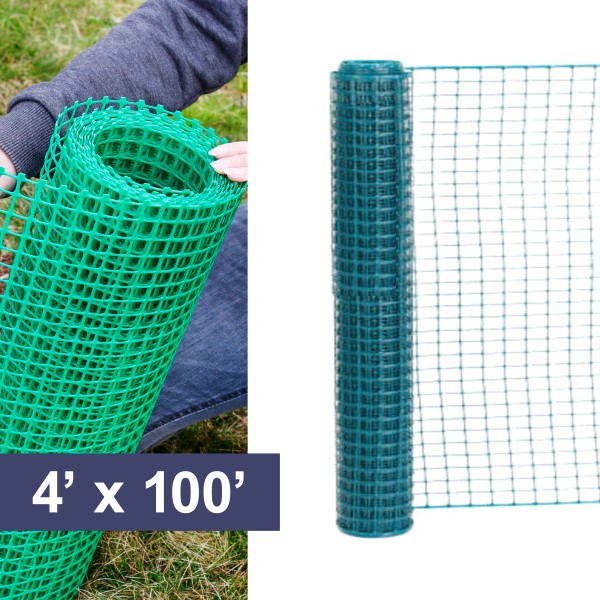 Resinet-Quest Standard-Duty Multi-Purpose Square Mesh Barrier Fence Roll | 4' x 100' - Green (Fence)
