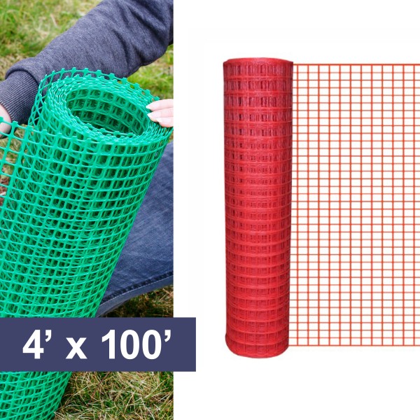 Resinet-Quest Standard-Duty Multi-Purpose Square Mesh Barrier Fence Roll | 4' x 100' - Red (Default)