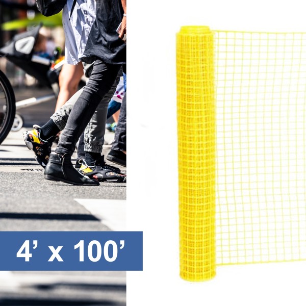 Resinet-Quest Heavy-Duty Square Mesh Crowd Control Barrier Fence Roll | 4' x 100' - Yellow (Fence)