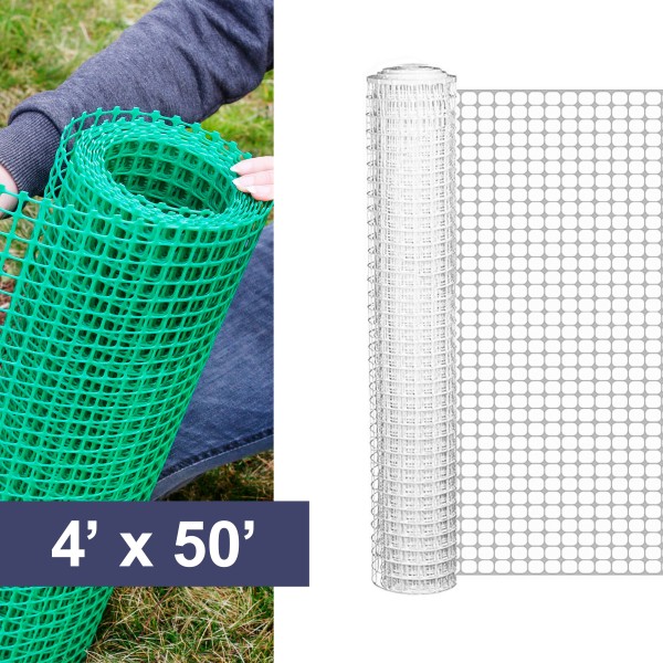 Resinet-Quest Standard-Duty Multi-Purpose Square Mesh Barrier Fence Roll | 4' x 50' - White (Fence)