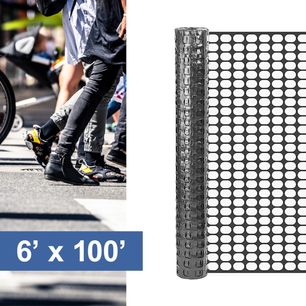 Resinet-Quest Heavy-Duty Square Mesh Crowd Control Barrier Fence Roll | 6' x 100' - Black (Fence)