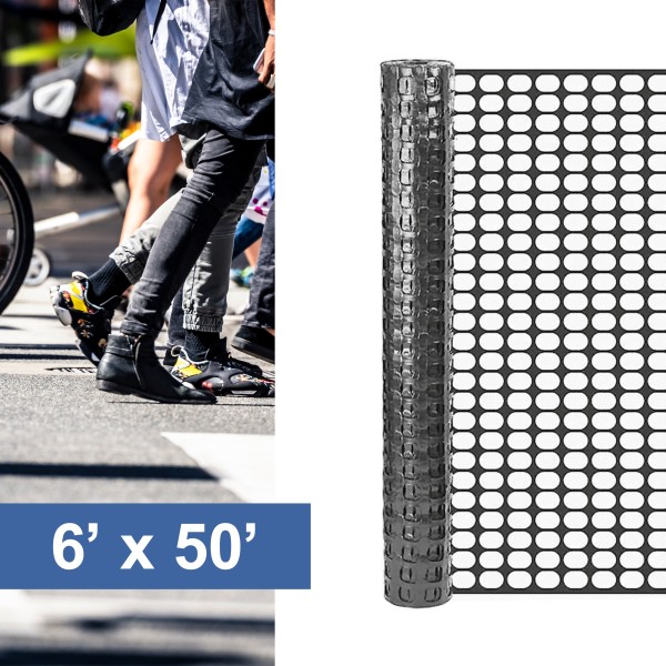Resinet-Quest Heavy-Duty Square Mesh Crowd Control Barrier Fence Roll | 6' x 50' - Black (Fence)