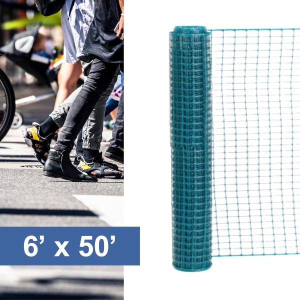 Resinet-Quest Heavy-Duty Square Mesh Crowd Control Barrier Fence Roll | 6' x 50' - Green (Fence)