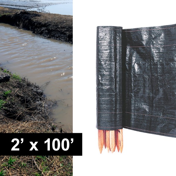 Resinet-Quest Industrial Grade Erosion Control Silt Fence Roll With Posts | 2' x 100' (Silt Fence)