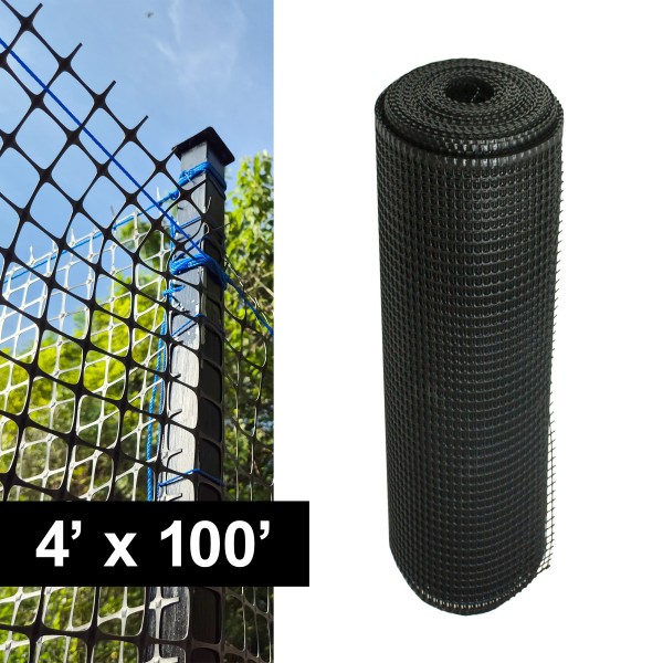 Resinet-Quest Heavy-Duty Multi-Purpose Fence Bulk Roll | 0.50" Sq. Mesh | 4' x 100' - Black (Fence)