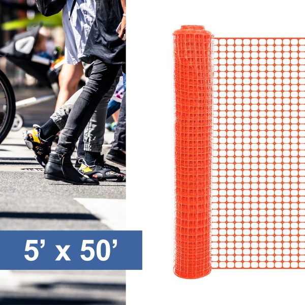 Resinet-Quest Heavy-Duty Square Mesh Crowd Control Barrier Fence Roll | 5' x 50' - Orange (Fence)