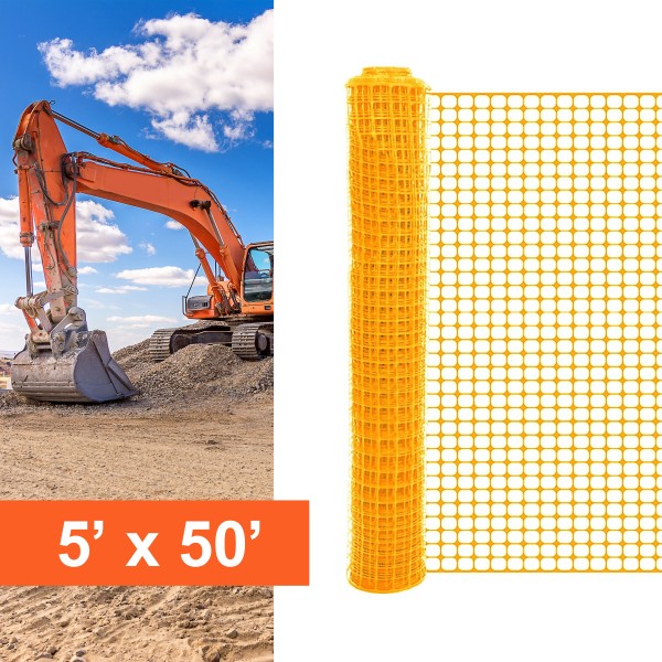 Resinet-Quest Heavy-Duty Square Mesh Construction Barrier Fence Roll | 5' x 50' - Yellow (Fence)