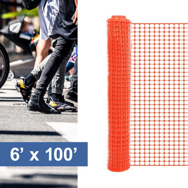 Resinet-Quest Heavy-Duty Square Mesh Construction Barrier Fence Roll | 6' x 100' - Orange (Default)