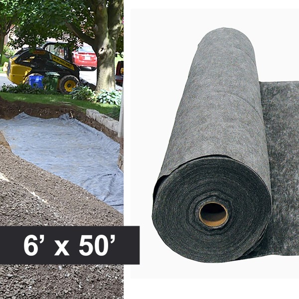 Resinet-Quest Premium Heavy-Duty Needle Punched Geotextile Fabric Bulk Roll | 6' x 50' (Landscaping/Hardscaping)