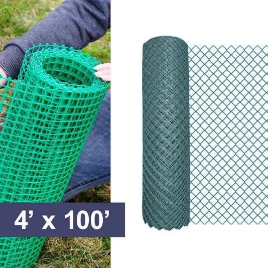 Resinet-Quest Standard-Duty Diamond Mesh Multi-Purpose Barrier Fence Roll | 4' x 100' - Green (Fence)