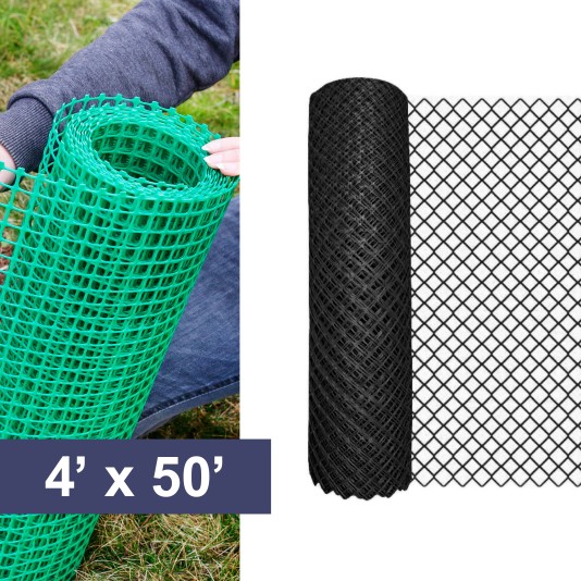 Resinet-Quest Diamond Mesh Heavy-Duty Multi-Purpose Barrier Fence Roll | 4' x 50' - Black (Fence)