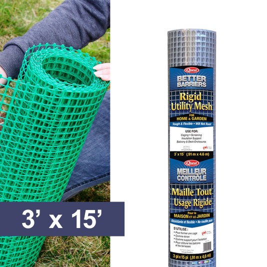 Resinet-Quest Standard-Duty Multi-Purpose Barrier Fence Roll | 0.50" Sq. Mesh | 3' x 15' - Silver (Nettings/Meshes)