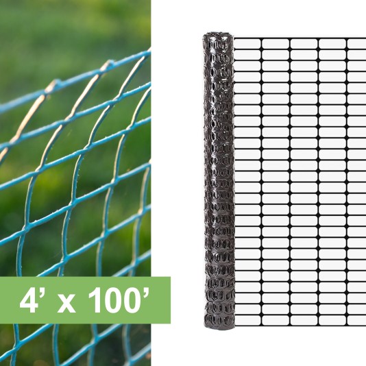 Resinet-Quest Lightweight Multi-Purpose Flat Oriented Oval Mesh Barrier Fence Roll | 4' x 100' - Black (Fence)