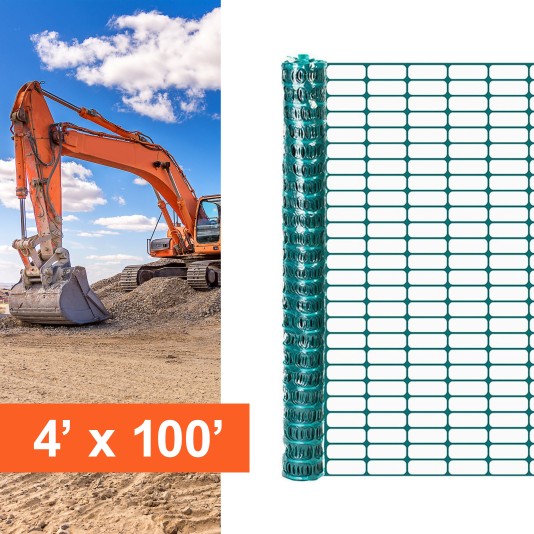 Resinet-Quest Heavy-Duty Oriented Oval Mesh Construction Barrier Fence Roll | 4' x 100' - Green (Fence)