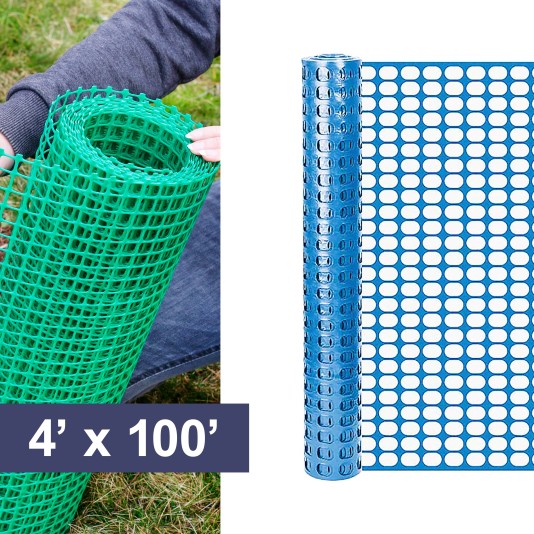 Resinet-Quest Standard-Duty Multi-Purpose Oriented Oval Flat Mesh Barrier Fence Roll | 4' x 100' - Blue (Fence)