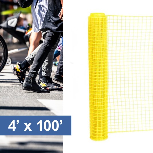 Resinet-Quest Heavy-Duty Square Mesh Crowd Control Barrier Fence Roll | 4' x 100' - Yellow (Fence)