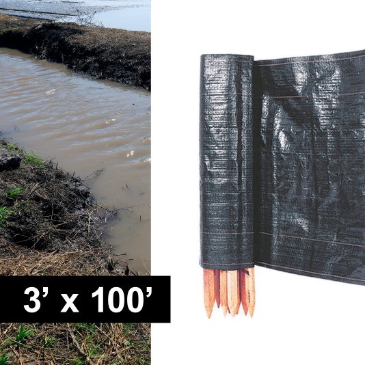 Resinet-Quest Industrial Grade Erosion Control Silt Fence Roll With Posts | 3' x 100' (Silt Fence)