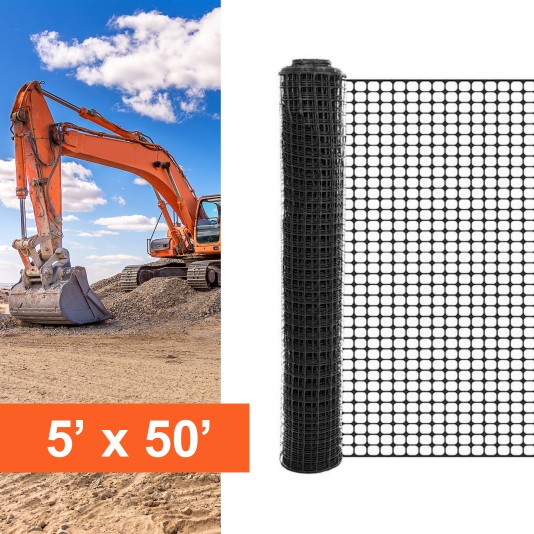Resinet-Quest Heavy-Duty Square Mesh Construction Barrier Fence Roll | 5' x 50' - Black (Fence)