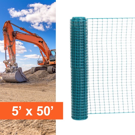 Resinet-Quest Heavy-Duty Square Mesh Construction Barrier Fence Roll | 5' x 50' - Green (Fence)